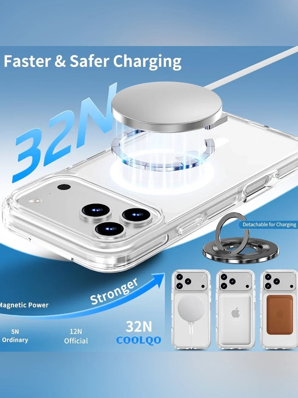 for iPhone 18/17 Pro Case Clear with 360 Spin Magnetic Black Stand